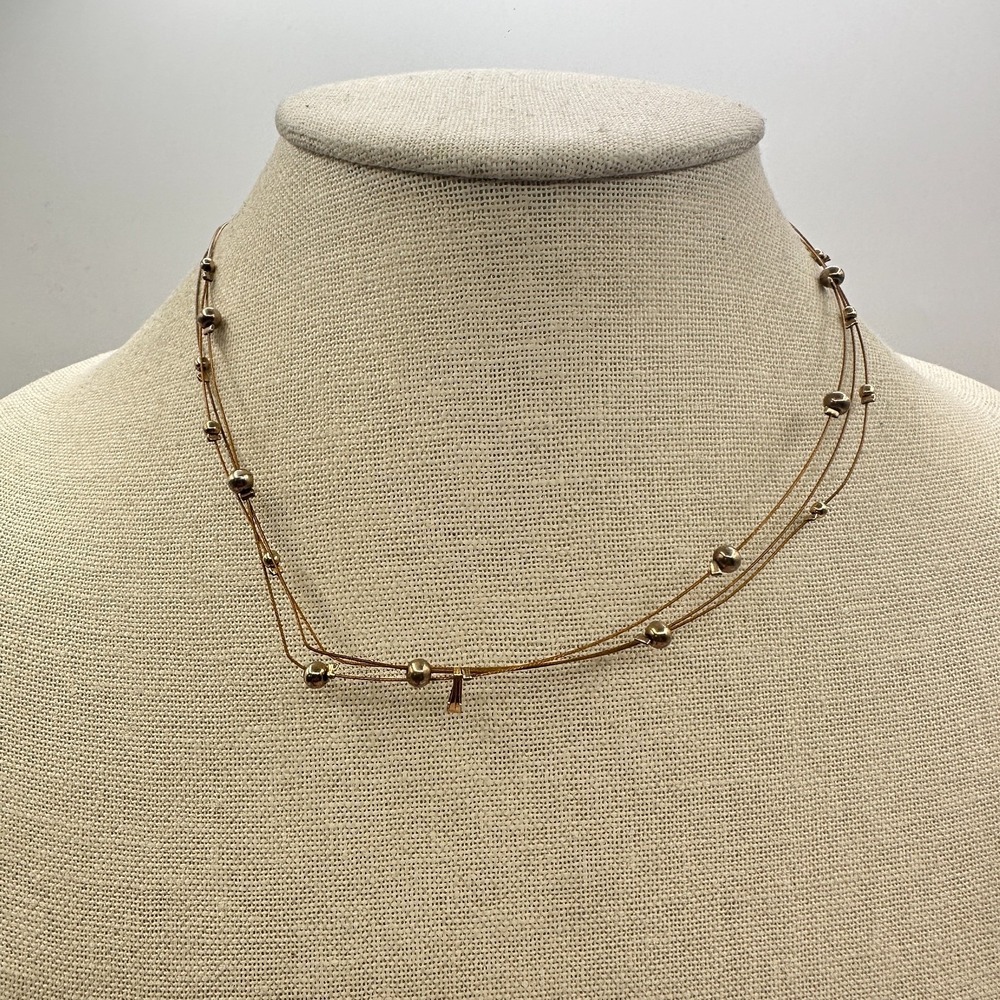 Vintage 90s Gold Tone Multi Strand Beaded Necklace Classic Fashion Jewelry